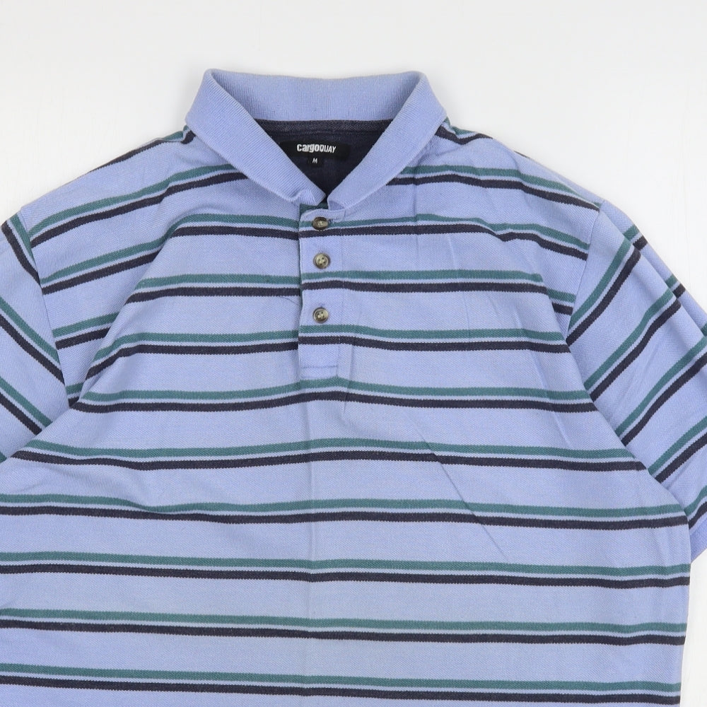 CargoQuay Mens Blue Striped Cotton  Polo Size M Collared