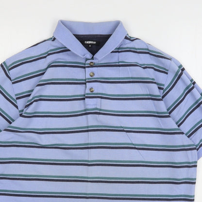CargoQuay Mens Blue Striped Cotton  Polo Size M Collared