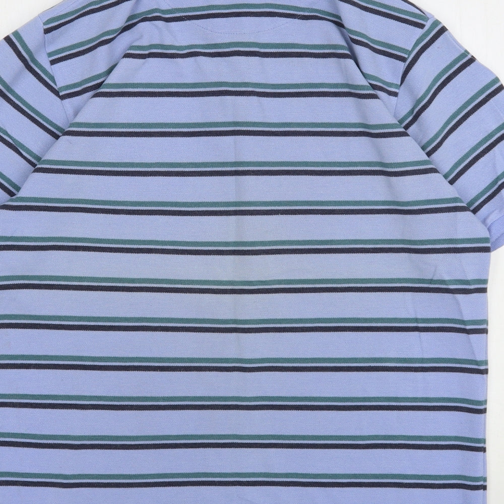 CargoQuay Mens Blue Striped Cotton  Polo Size M Collared