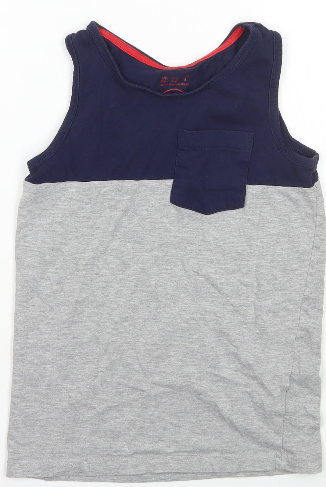 F&F Boys Blue Striped Cotton Pullover Tank Size 8-9 Years Scoop Neck Pullover
