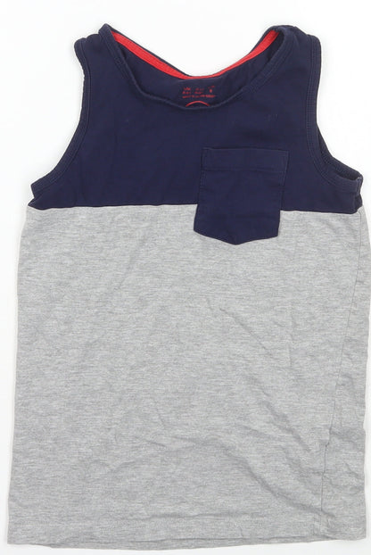 F&F Boys Blue Striped Cotton Pullover Tank Size 8-9 Years Scoop Neck Pullover