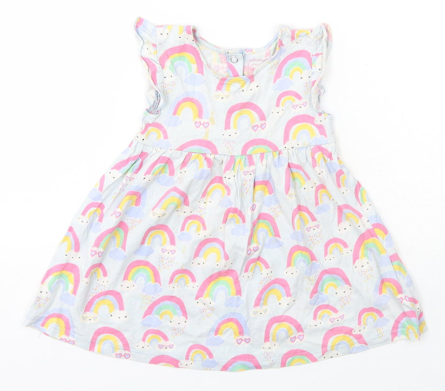 Blue Zoo Girls Blue Geometric Cotton A-Line  Size 12-18 Months  Scoop Neck Snap