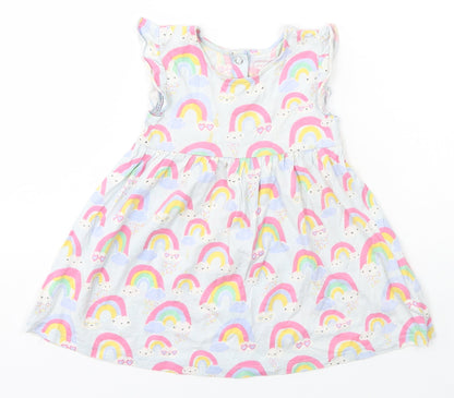 Blue Zoo Girls Blue Geometric Cotton A-Line  Size 12-18 Months  Scoop Neck Snap