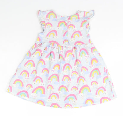 Blue Zoo Girls Blue Geometric Cotton A-Line  Size 12-18 Months  Scoop Neck Snap