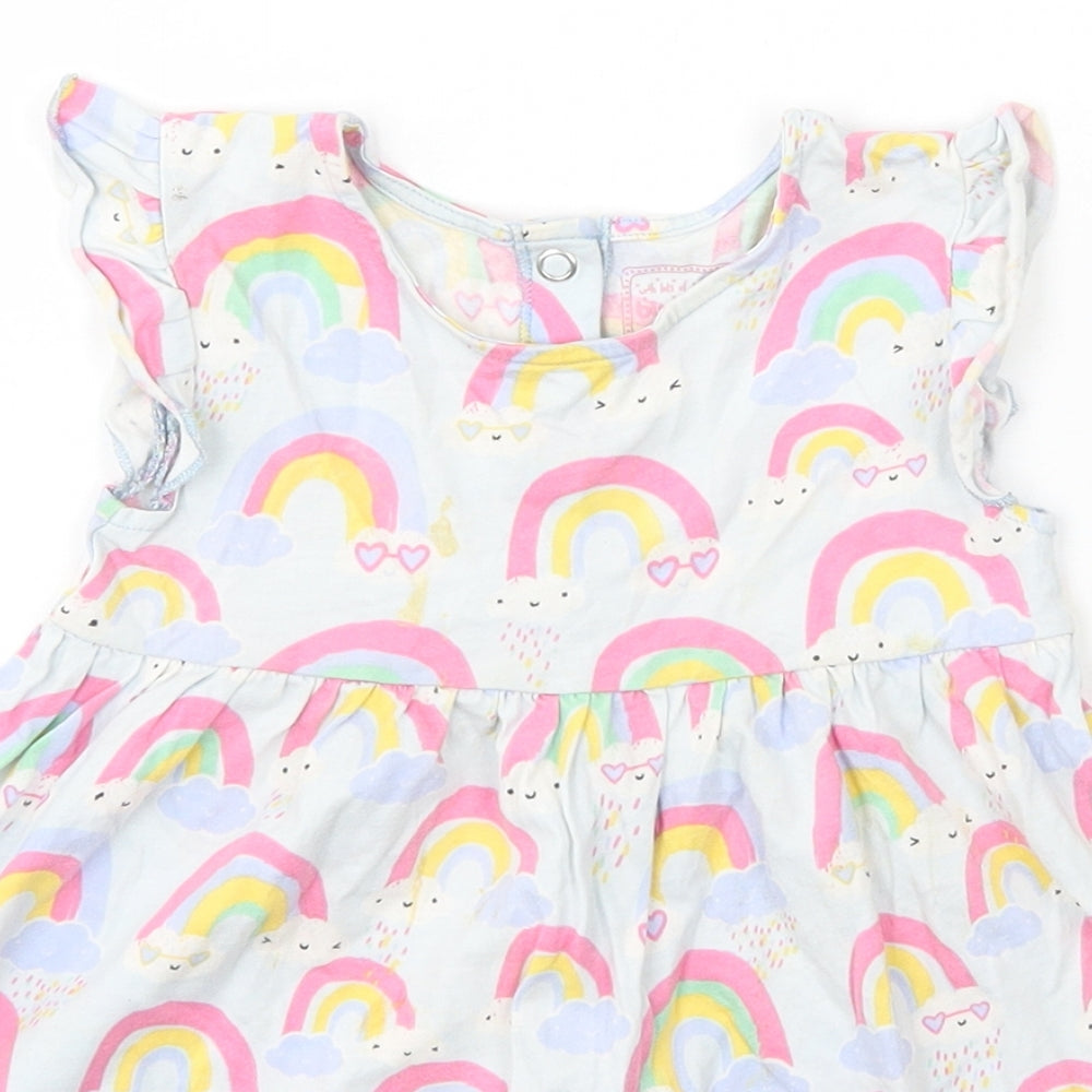 Blue Zoo Girls Blue Geometric Cotton A-Line  Size 12-18 Months  Scoop Neck Snap