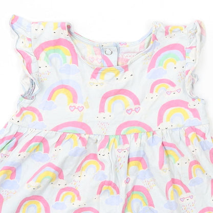 Blue Zoo Girls Blue Geometric Cotton A-Line  Size 12-18 Months  Scoop Neck Snap