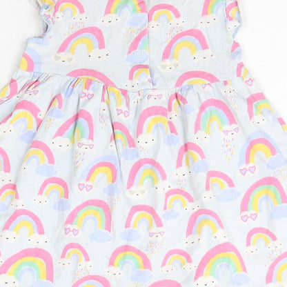 Blue Zoo Girls Blue Geometric Cotton A-Line  Size 12-18 Months  Scoop Neck Snap