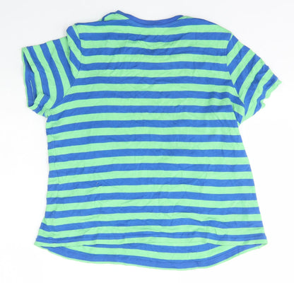 George Boys Multicoloured Striped Cotton Basic T-Shirt Size 13-14 Years Scoop Neck Pullover