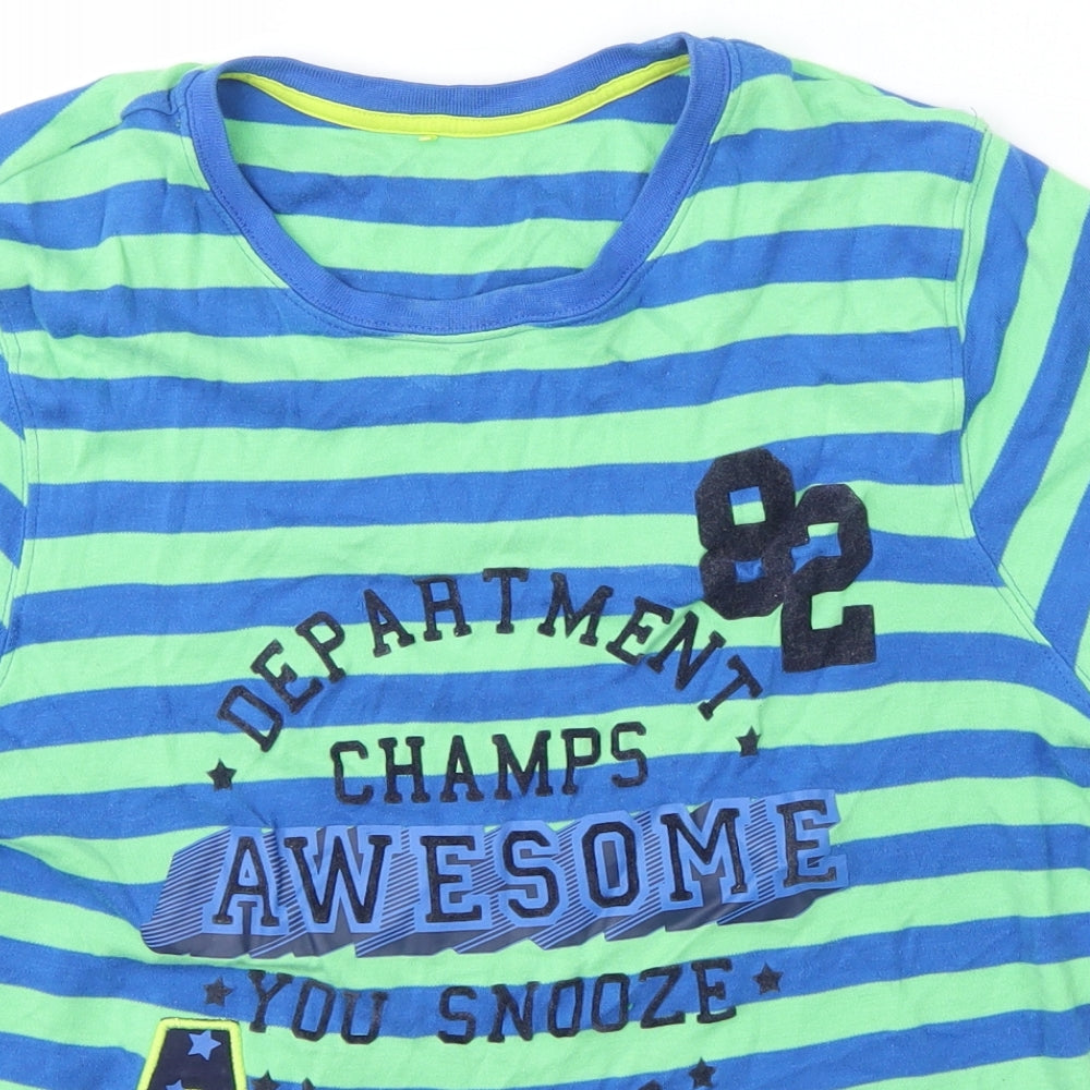 George Boys Multicoloured Striped Cotton Basic T-Shirt Size 13-14 Years Scoop Neck Pullover