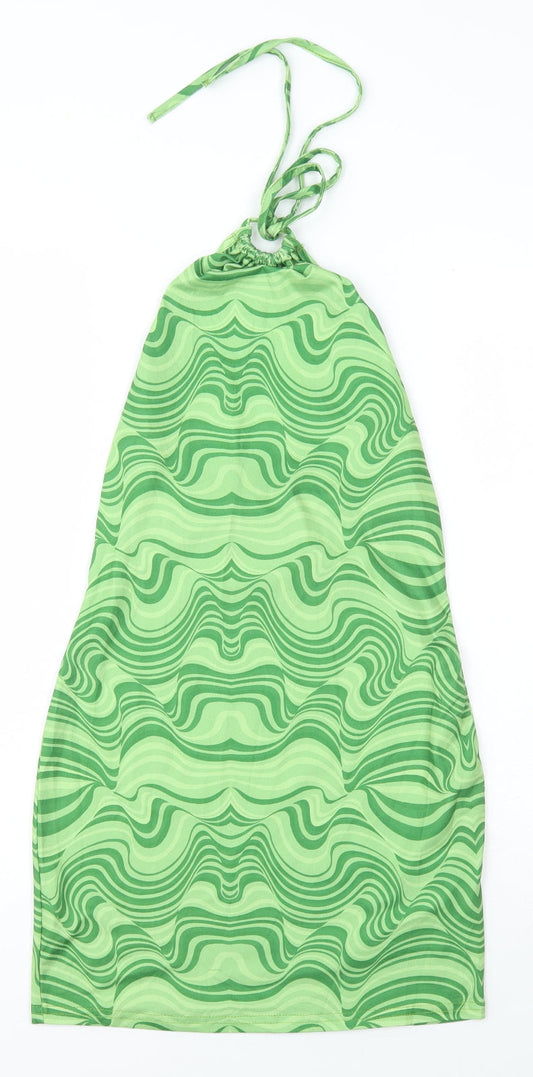 SheIn Womens Green Geometric Polyester Basic T-Shirt Size M Halter