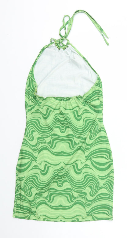 SheIn Womens Green Geometric Polyester Basic T-Shirt Size M Halter