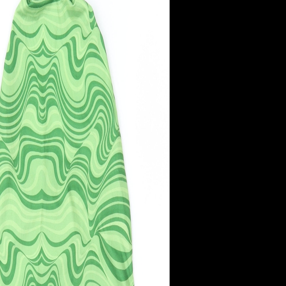 SheIn Womens Green Geometric Polyester Basic T-Shirt Size M Halter