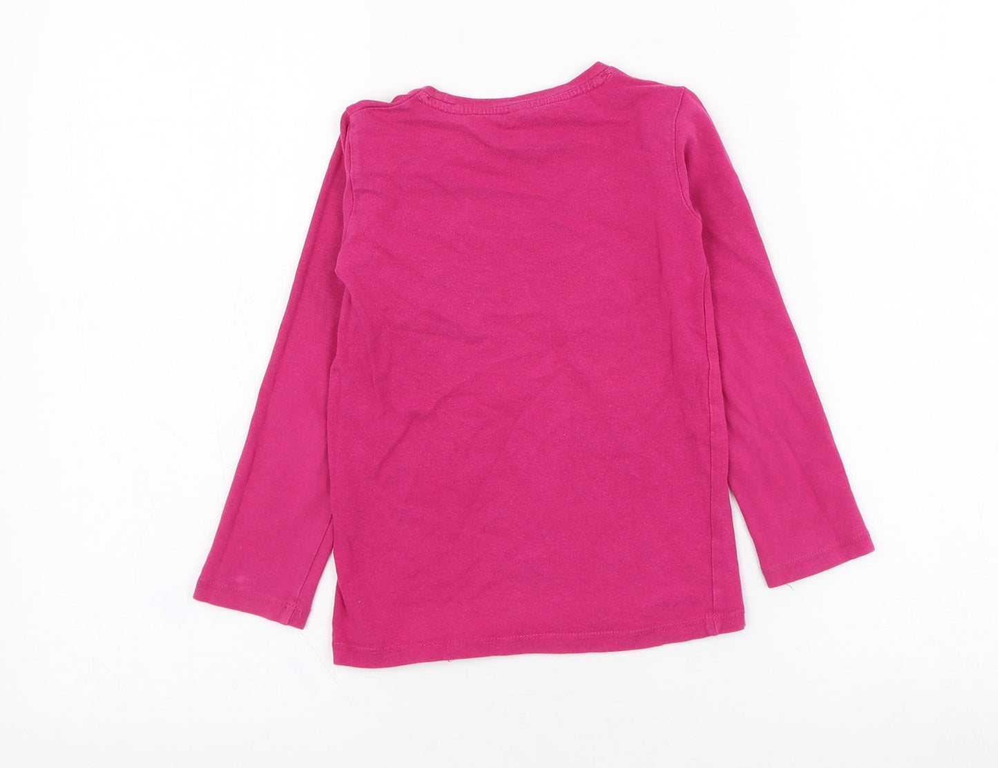 Preworn Girls Pink  Polyester Basic T-Shirt Size 5-6 Years Round Neck Pullover - Owl