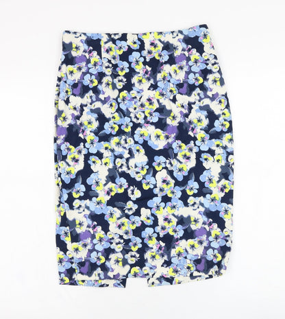 New Look Womens Blue Floral Cotton Straight & Pencil Skirt Size 12   Zip