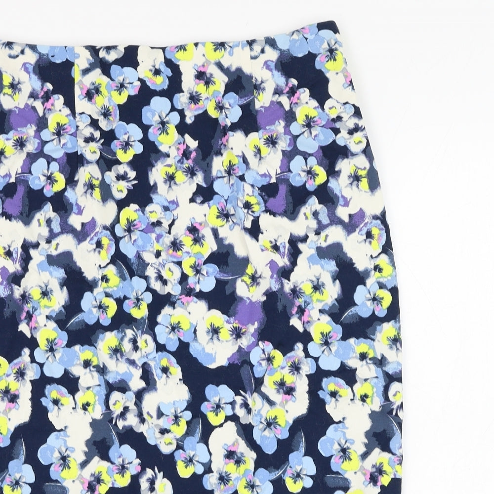 New Look Womens Blue Floral Cotton Straight & Pencil Skirt Size 12   Zip