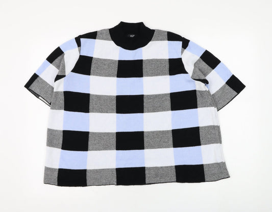 F&F Womens Blue Mock Neck Check Acrylic Pullover Jumper Size 18