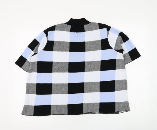 F&F Womens Blue Mock Neck Check Acrylic Pullover Jumper Size 18