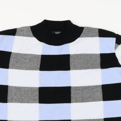 F&F Womens Blue Mock Neck Check Acrylic Pullover Jumper Size 18