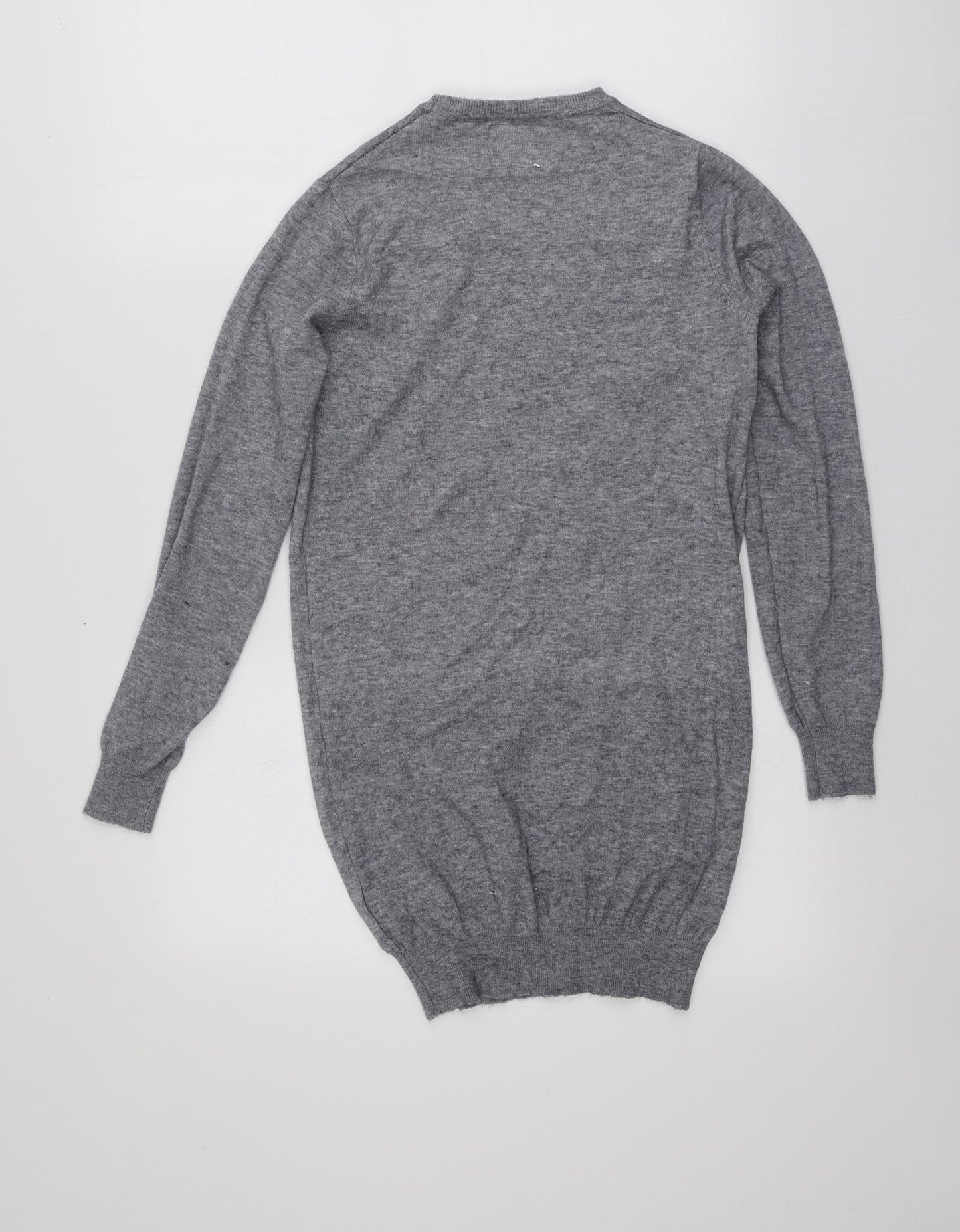 Seasons Greetings Womens Grey Round Neck Geometric Viscose Pullover Jumper Size 8   - Santa Jumper