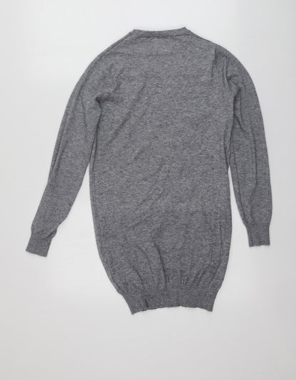 Seasons Greetings Womens Grey Round Neck Geometric Viscose Pullover Jumper Size 8   - Santa Jumper
