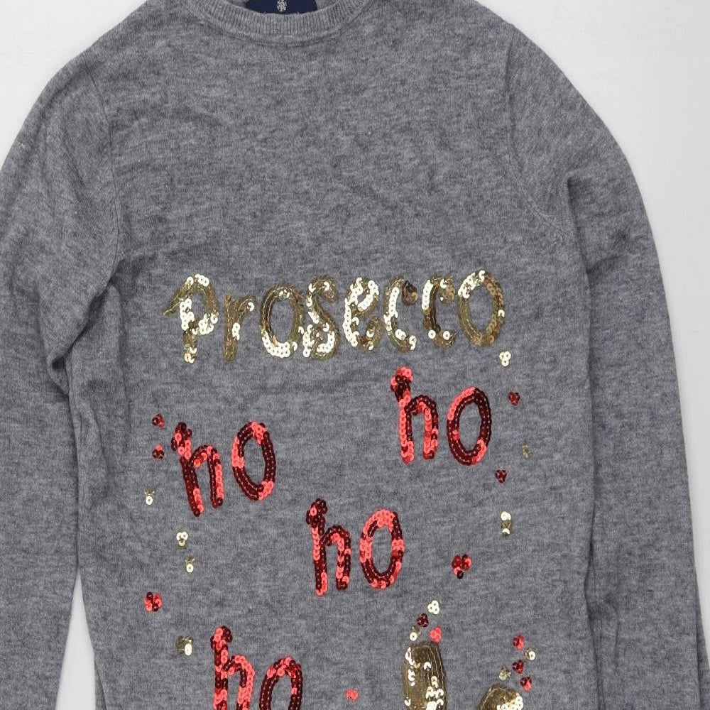 Seasons Greetings Womens Grey Round Neck Geometric Viscose Pullover Jumper Size 8   - Santa Jumper