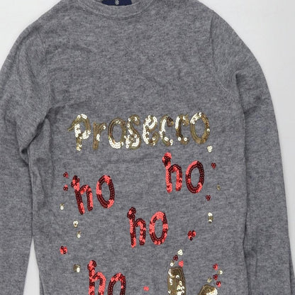 Seasons Greetings Womens Grey Round Neck Geometric Viscose Pullover Jumper Size 8   - Santa Jumper
