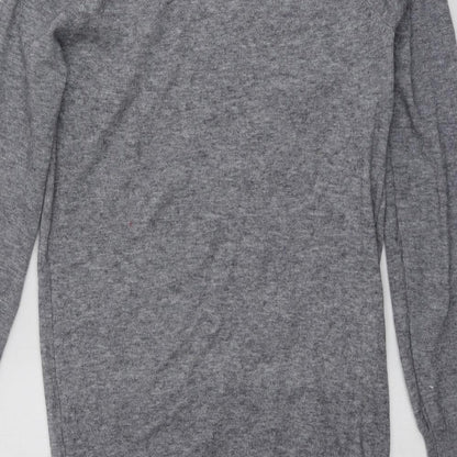 Seasons Greetings Womens Grey Round Neck Geometric Viscose Pullover Jumper Size 8   - Santa Jumper
