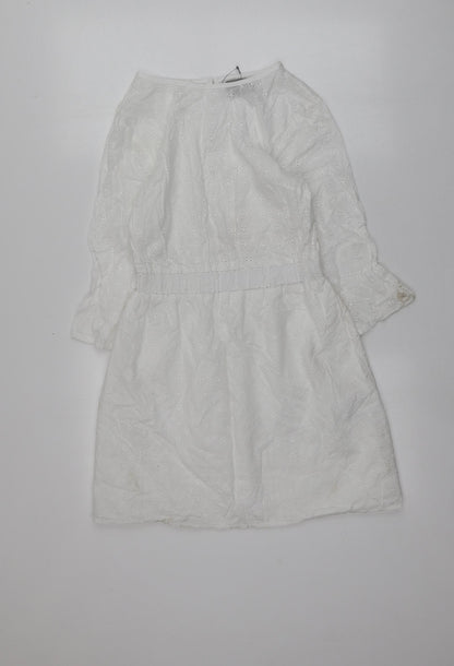 ASOS Womens White Geometric Cotton Mini  Size 8  Round Neck