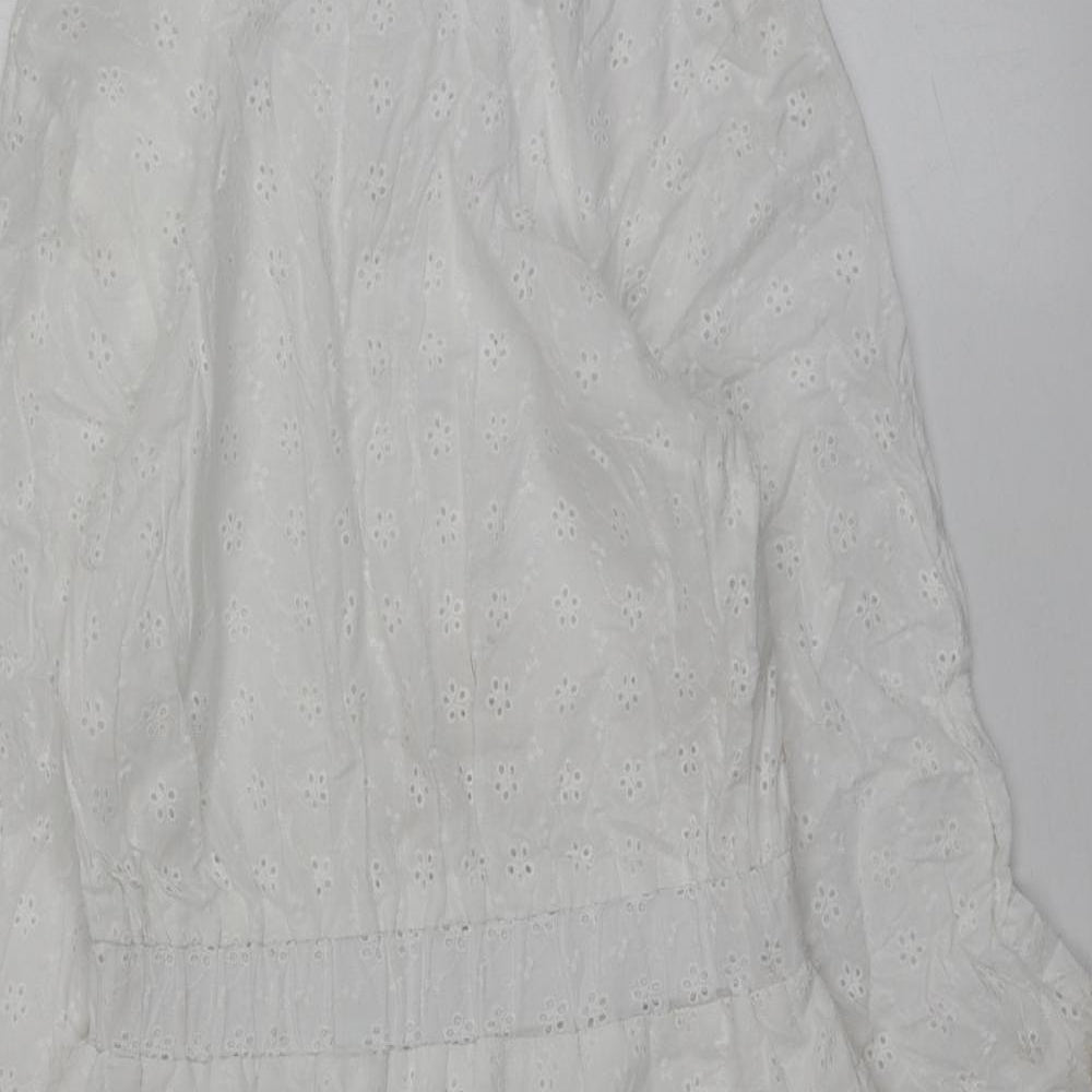 ASOS Womens White Geometric Cotton Mini  Size 8  Round Neck