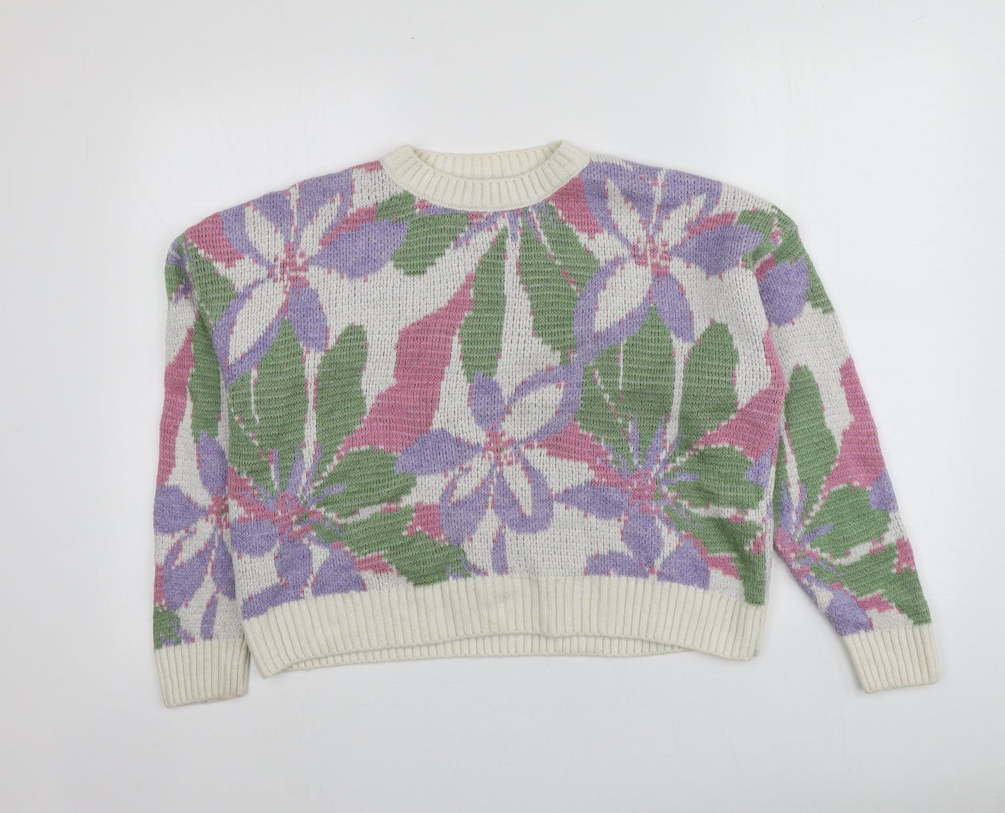 Primark Womens Multicoloured Round Neck Floral Acrylic Pullover Jumper Size XS