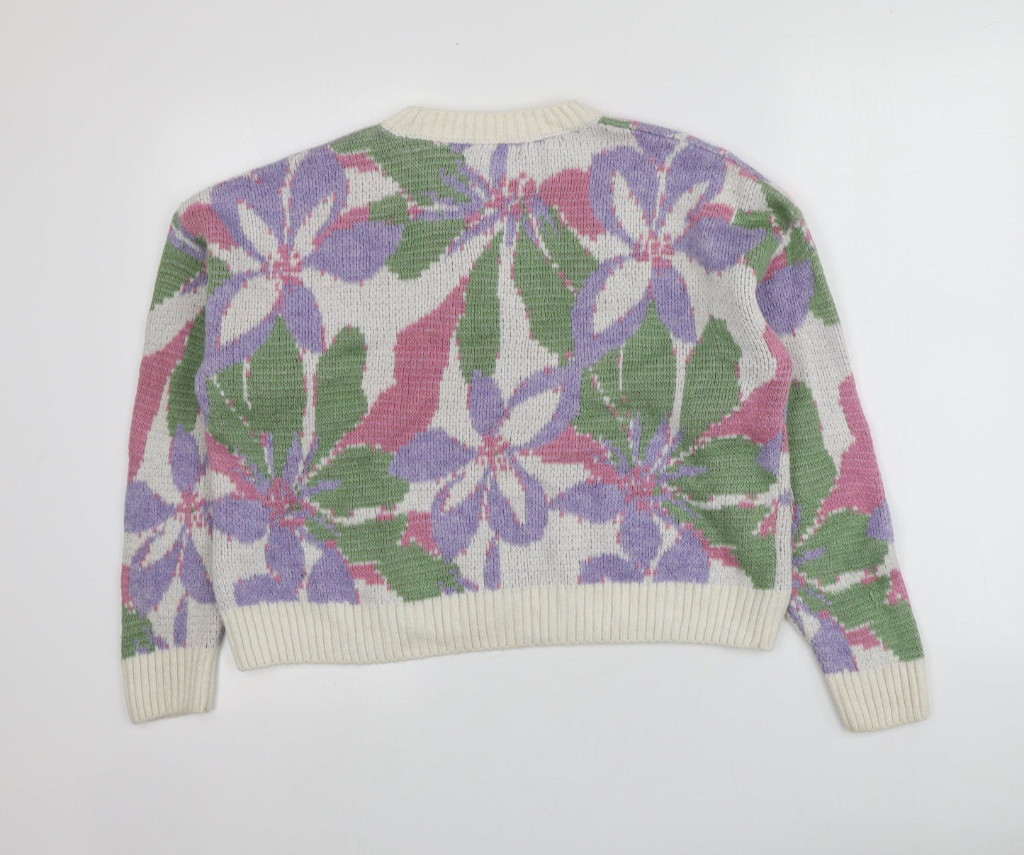 Primark Womens Multicoloured Round Neck Floral Acrylic Pullover Jumper Size XS