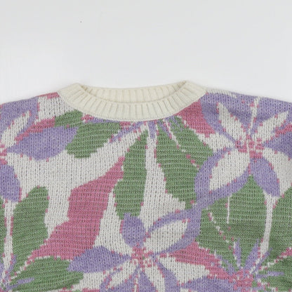 Primark Womens Multicoloured Round Neck Floral Acrylic Pullover Jumper Size XS