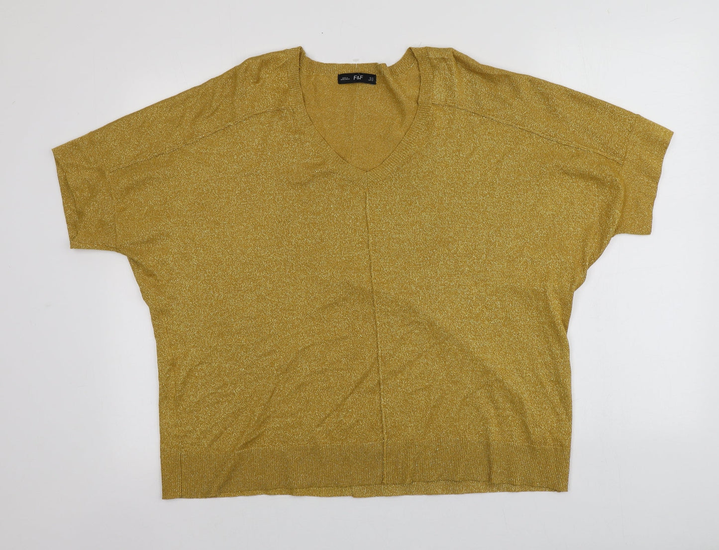 F&F Womens Gold V-Neck  Viscose Pullover Jumper Size 14