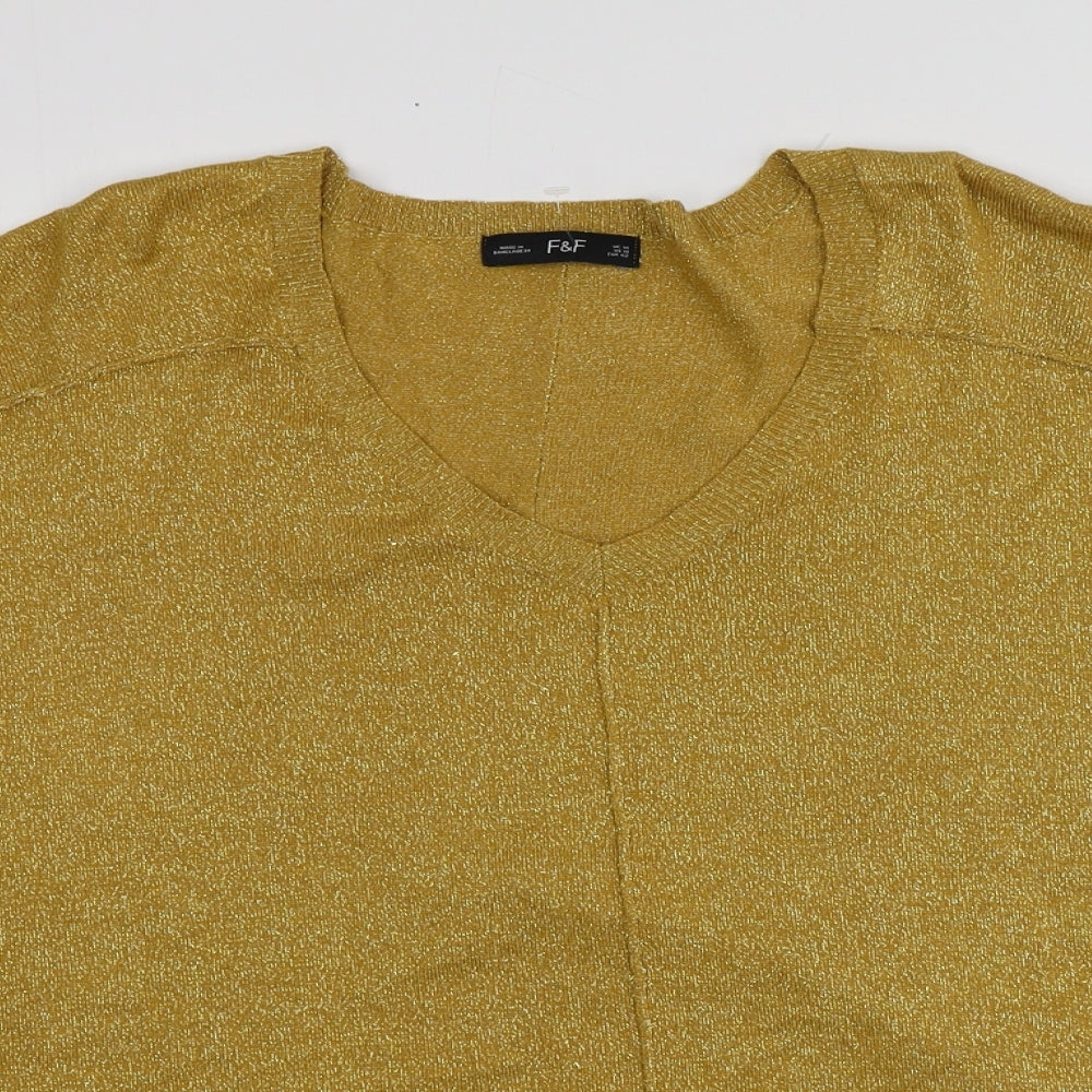 F&F Womens Gold V-Neck  Viscose Pullover Jumper Size 14