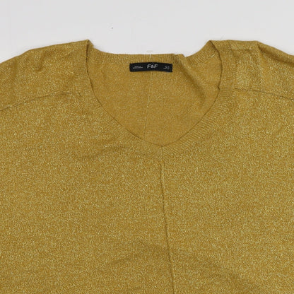 F&F Womens Gold V-Neck  Viscose Pullover Jumper Size 14