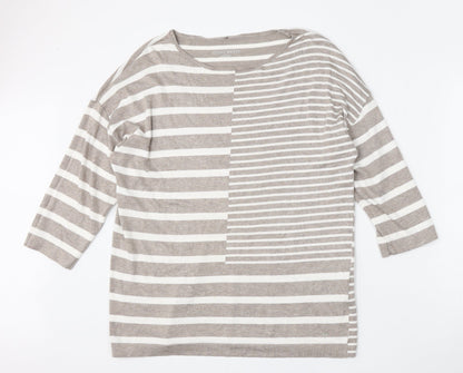 Gerry Weber Womens Beige Round Neck Striped Viscose Pullover Jumper Size L