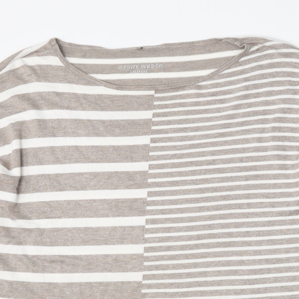Gerry Weber Womens Beige Round Neck Striped Viscose Pullover Jumper Size L