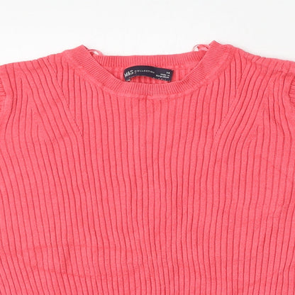 Marks and Spencer Womens Pink Round Neck  Viscose Pullover Jumper Size 14