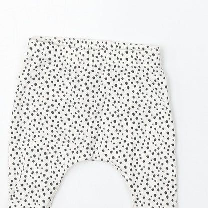 NEXT Girls White Animal Print Cotton Jogger Trousers Size Newborn