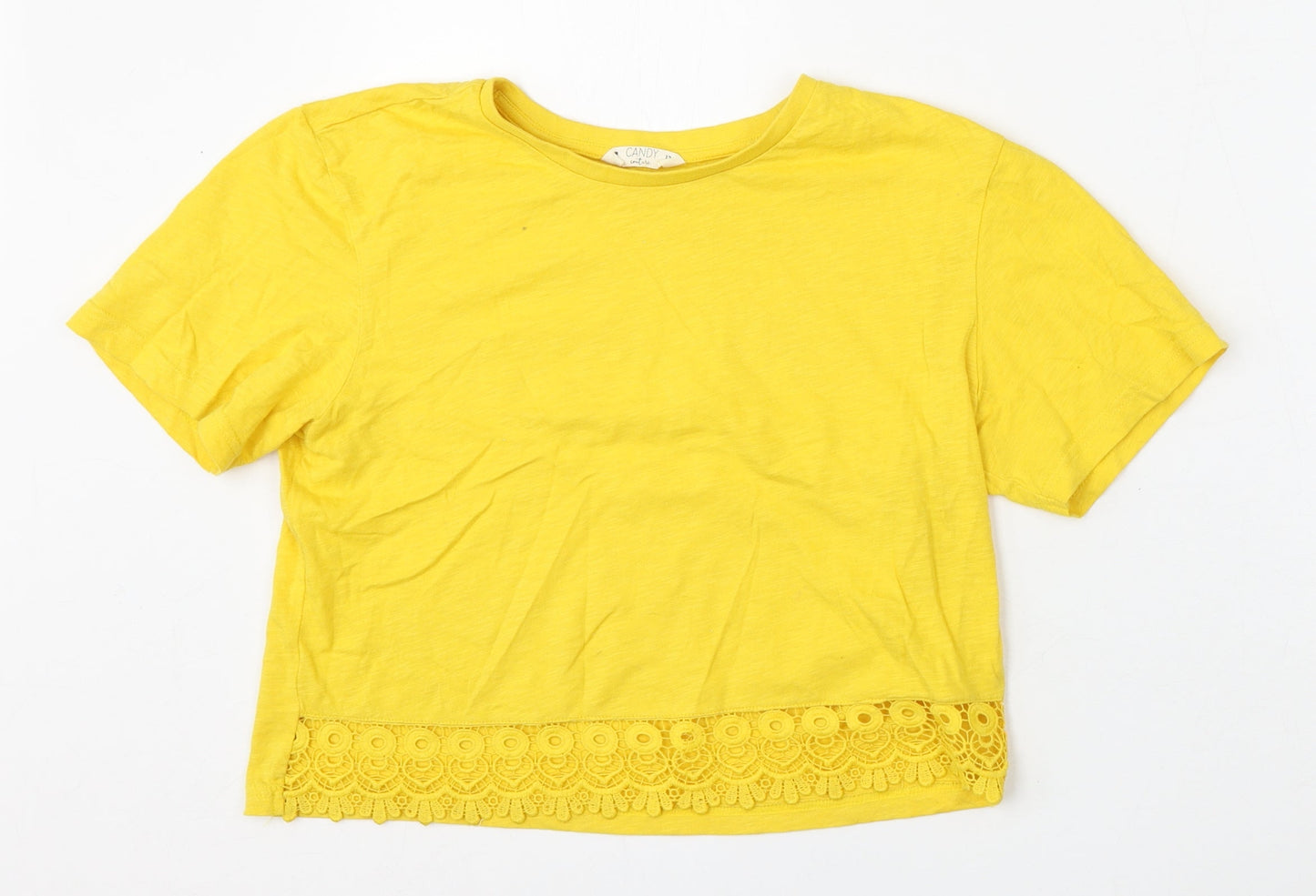 Candy Girls Yellow  Cotton Basic T-Shirt Size 13 Years Round Neck