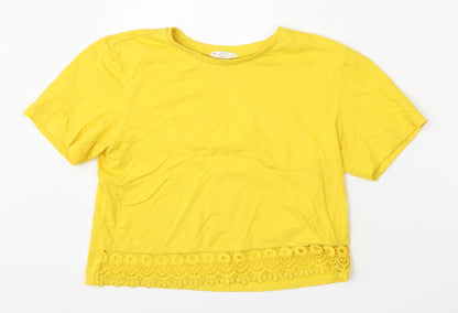 Candy Girls Yellow  Cotton Basic T-Shirt Size 13 Years Round Neck