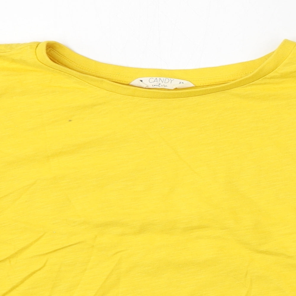 Candy Girls Yellow  Cotton Basic T-Shirt Size 13 Years Round Neck