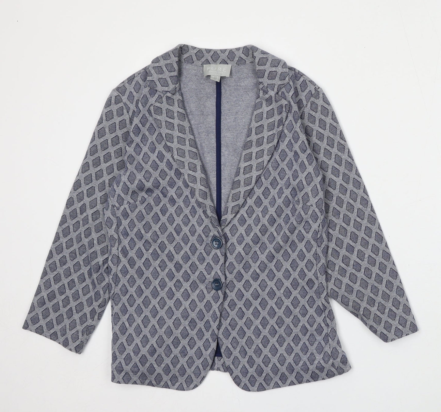 PURE Collection Womens Blue Geometric Cotton Jacket Blazer Size 8