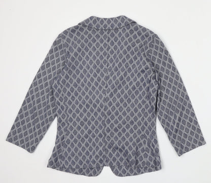 PURE Collection Womens Blue Geometric Cotton Jacket Blazer Size 8