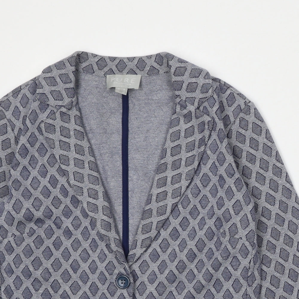 PURE Collection Womens Blue Geometric Cotton Jacket Blazer Size 8