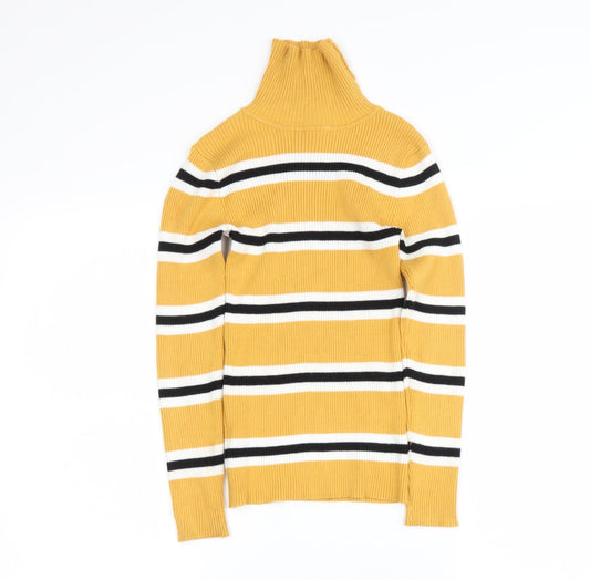 Primark Girls Multicoloured Roll Neck Striped Viscose Pullover Jumper Size 9-10 Years