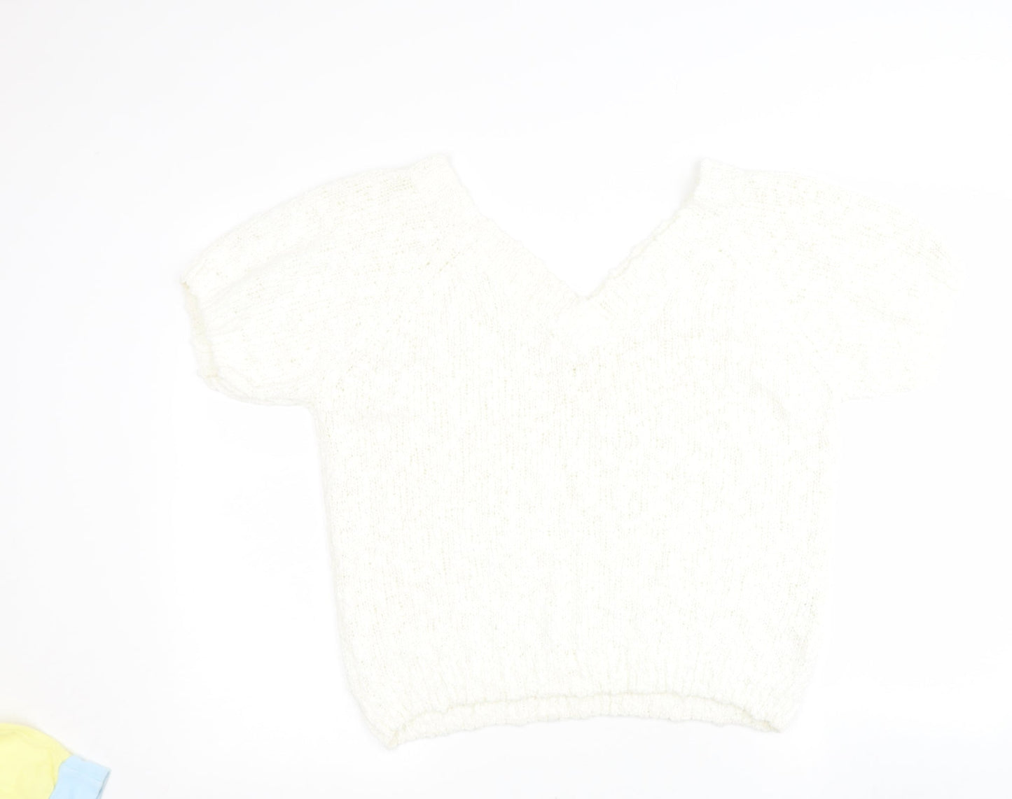 Casual Woman Womens Beige V-Neck  Acrylic Pullover Jumper Size 10