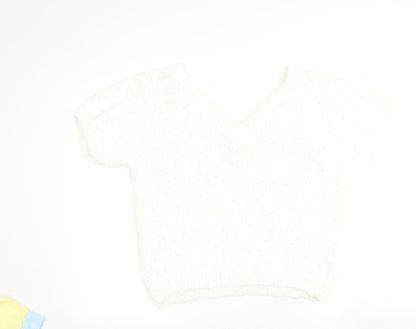 Casual Woman Womens Beige V-Neck  Acrylic Pullover Jumper Size 10