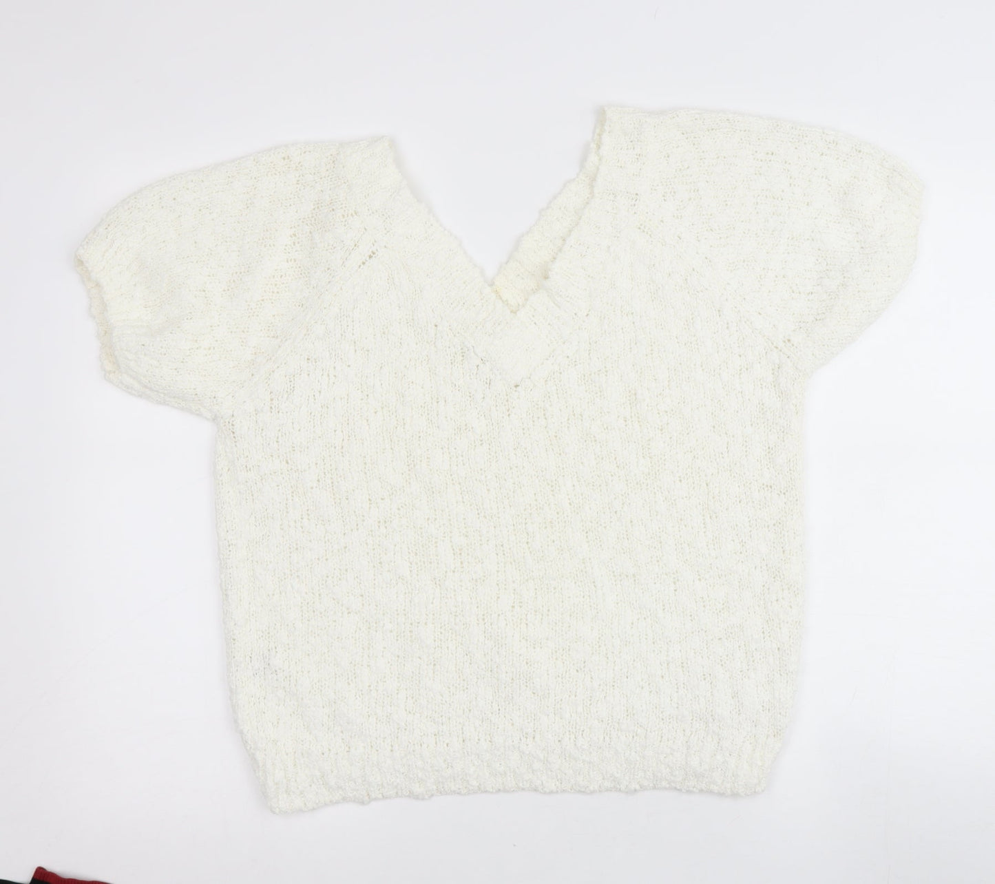 Casual Woman Womens Beige V-Neck  Acrylic Pullover Jumper Size 10