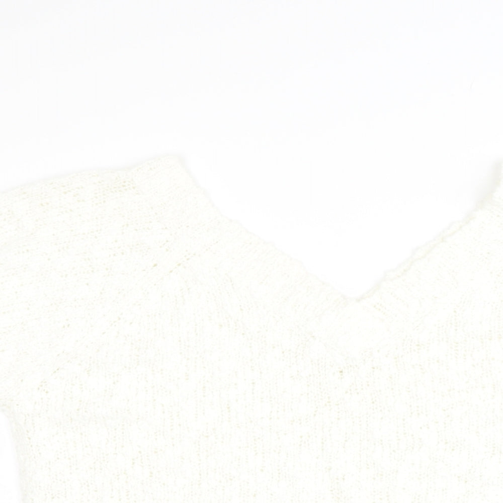Casual Woman Womens Beige V-Neck  Acrylic Pullover Jumper Size 10